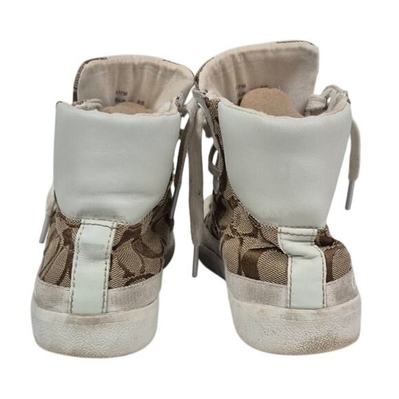 Coach Signature & Leather Ellis Khaki / White High Top Sneakers 8 - Picture 5 of 8